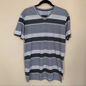 Black and Gray Stripe V Neck Tee